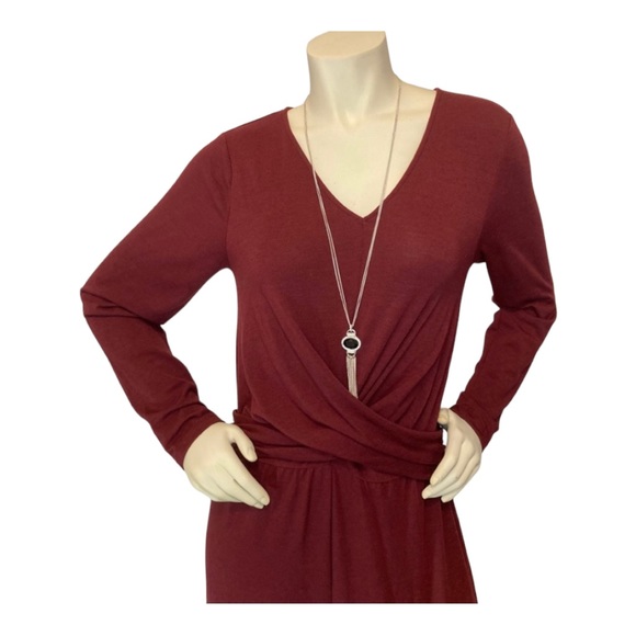 OLD NAVY Burgundy Comfy Long Sleeve Pull On Wide Leg Jumpsuit Criss Cross Waist - Picture 3 of 7